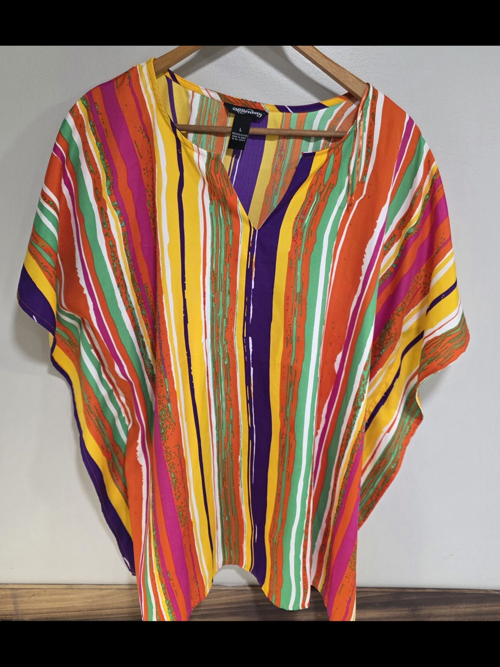 Millenium Colorful Striped V-Neck Women’s Top -L